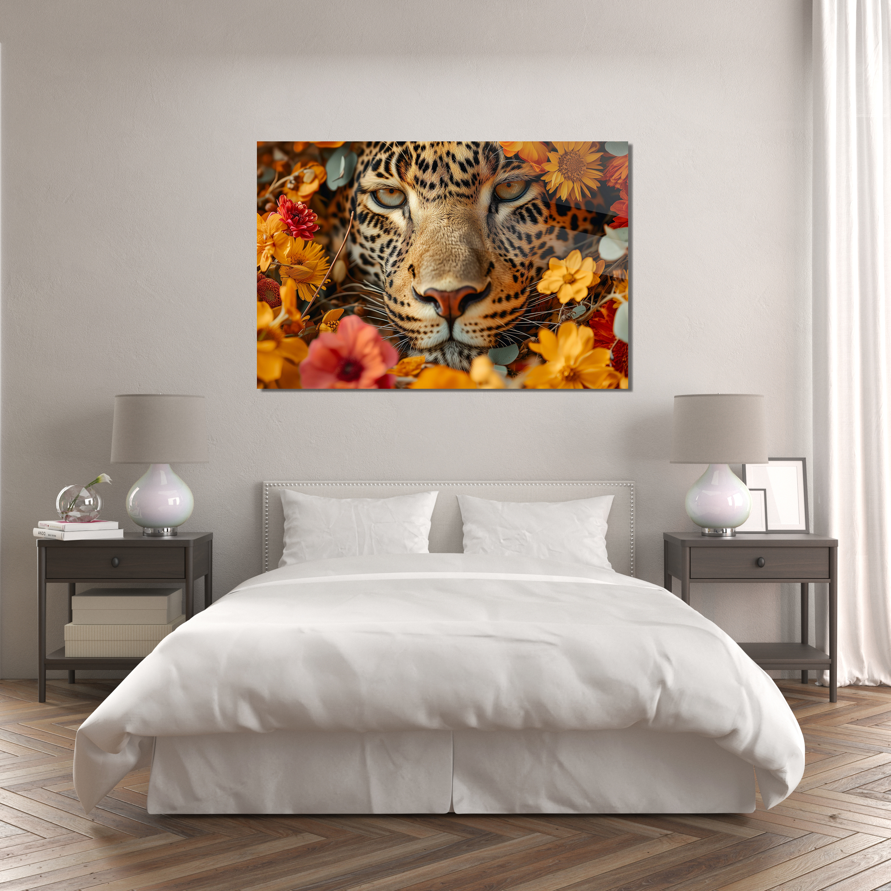 Glasschilderij - Exclusive - Liggend - Luipaardbloem's Blik Panter