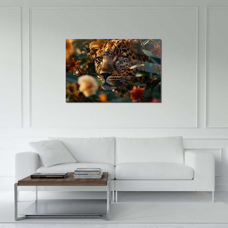Glasschilderij - Exclusive - Liggend - Luipaard in Natuur