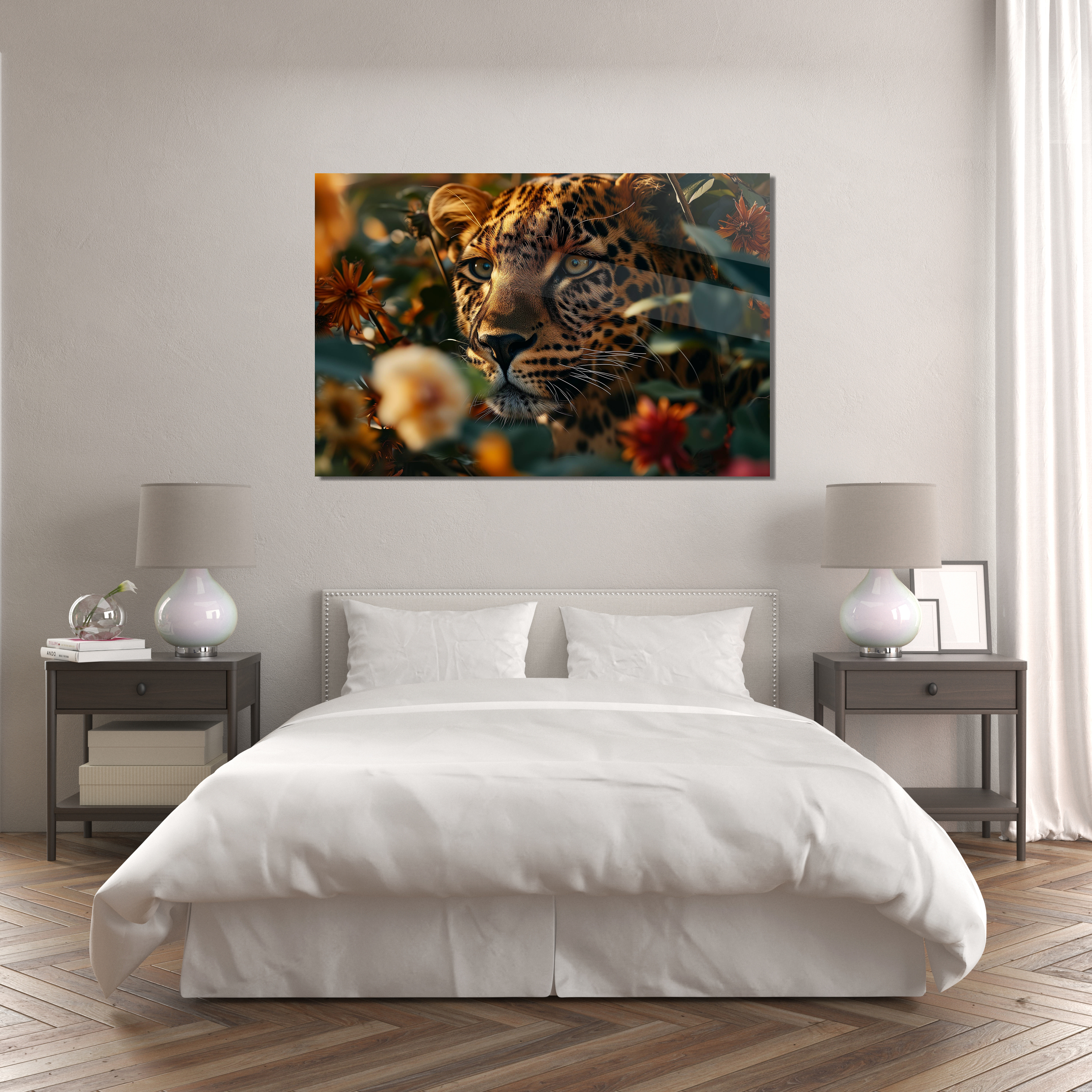 Glasschilderij - Exclusive - Liggend - Luipaard in Natuur