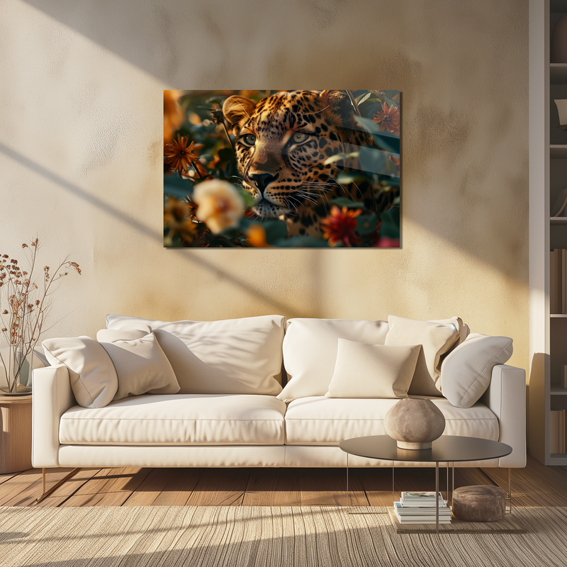 Glasschilderij - Exclusive - Liggend - Luipaard in Natuur