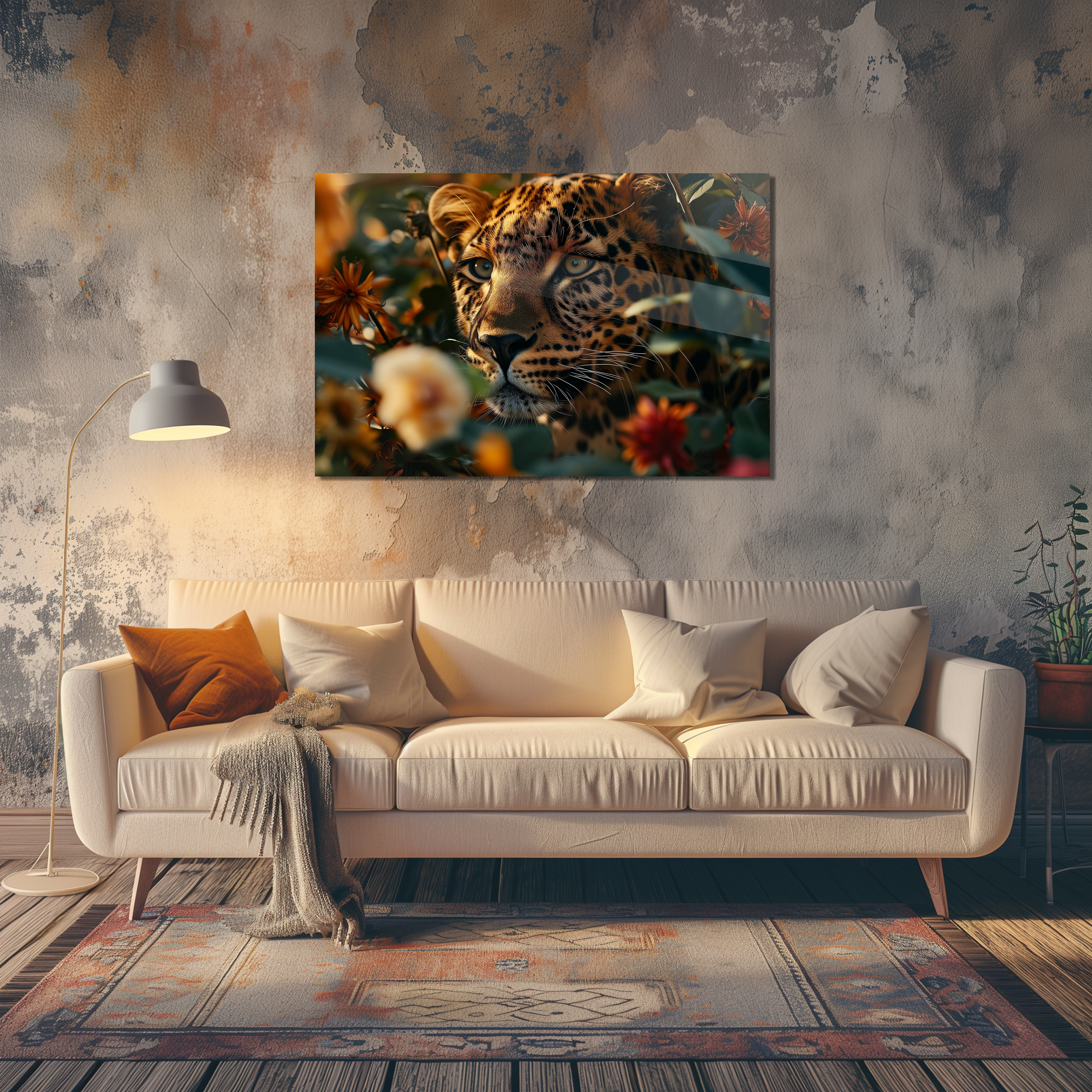 Glasschilderij - Exclusive - Liggend - Luipaard in Natuur