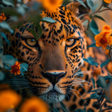 Glasschilderij - Exclusive - Liggend - Panter met Bloemen Sara 150x100x0.4 cm