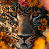 Glasschilderij - Exclusive - Liggend - Florale Camouflage Panter 150x100x0.4 cm