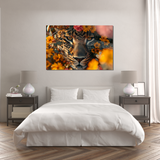 Glasschilderij - Exclusive - Liggend - Florale Camouflage Panter