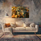 Glasschilderij - Exclusive - Liggend - Luipaard Wildbloemen