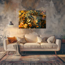 Glasschilderij - Exclusive - Liggend - Luipaard Wildbloemen