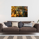 Glasschilderij - Exclusive - Liggend - Luipaard Wildbloemen