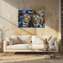 Glasschilderij - Exclusive - Liggend - Safari Bloesem Leeuwenliefde