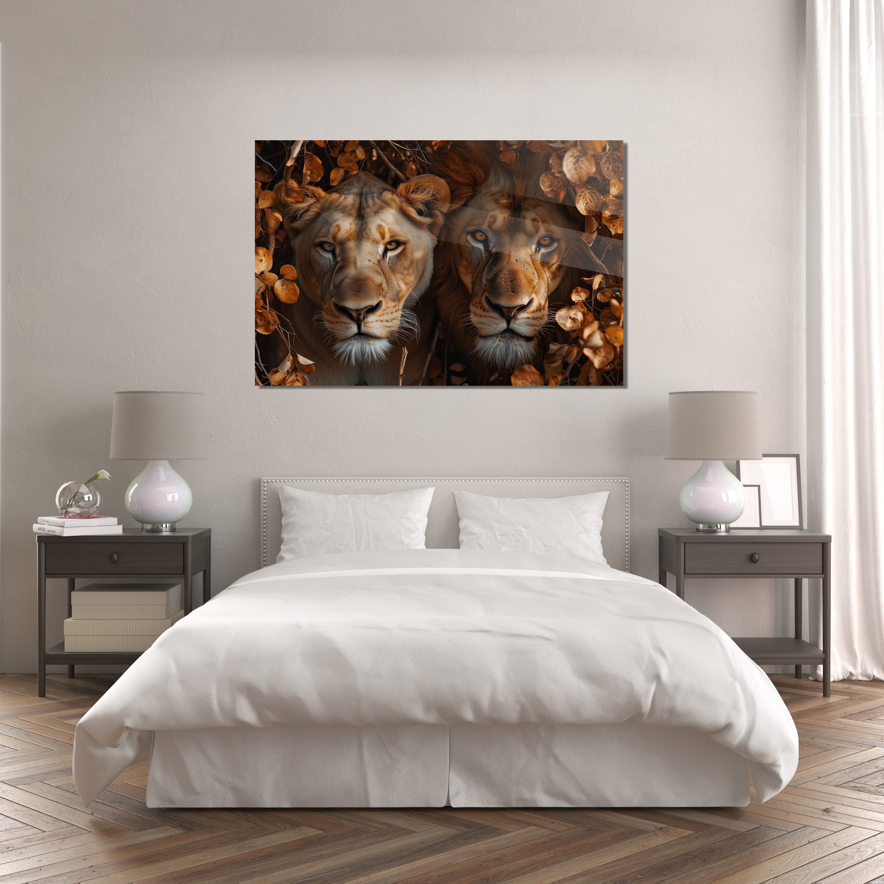 Glasschilderij - Exclusive - Liggend - Leeuwenliefde Bloeiende Brul