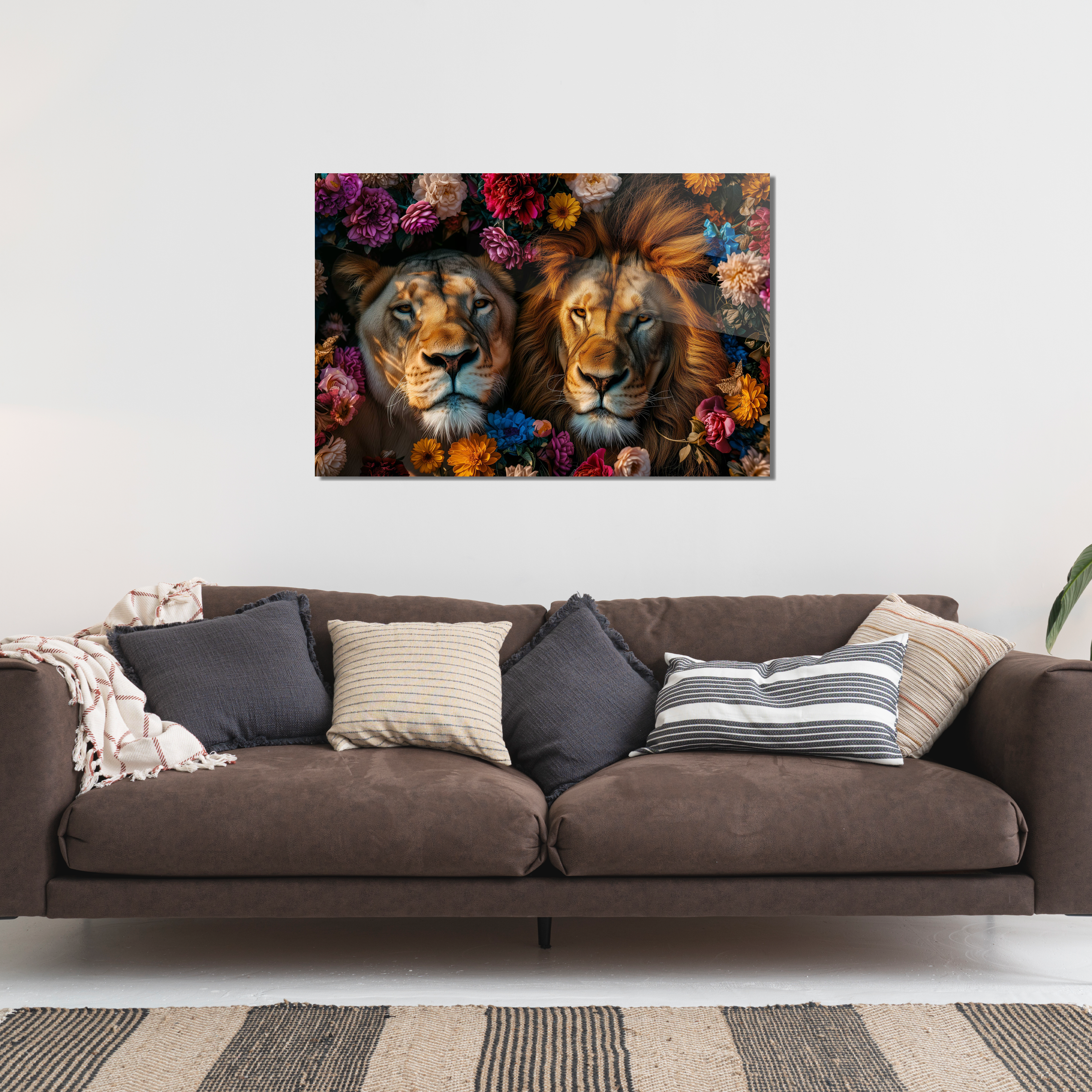 Glasschilderij - Exclusive - Liggend - Leeuwenliefde Robijn