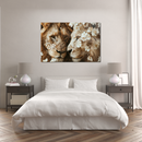 Glasschilderij - Exclusive - Liggend - Leeuwenliefde Juwelentuin