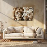 Glasschilderij - Exclusive - Liggend - Leeuwenliefde Juwelentuin