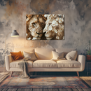 Glasschilderij - Exclusive - Liggend - Leeuwenliefde Juwelentuin