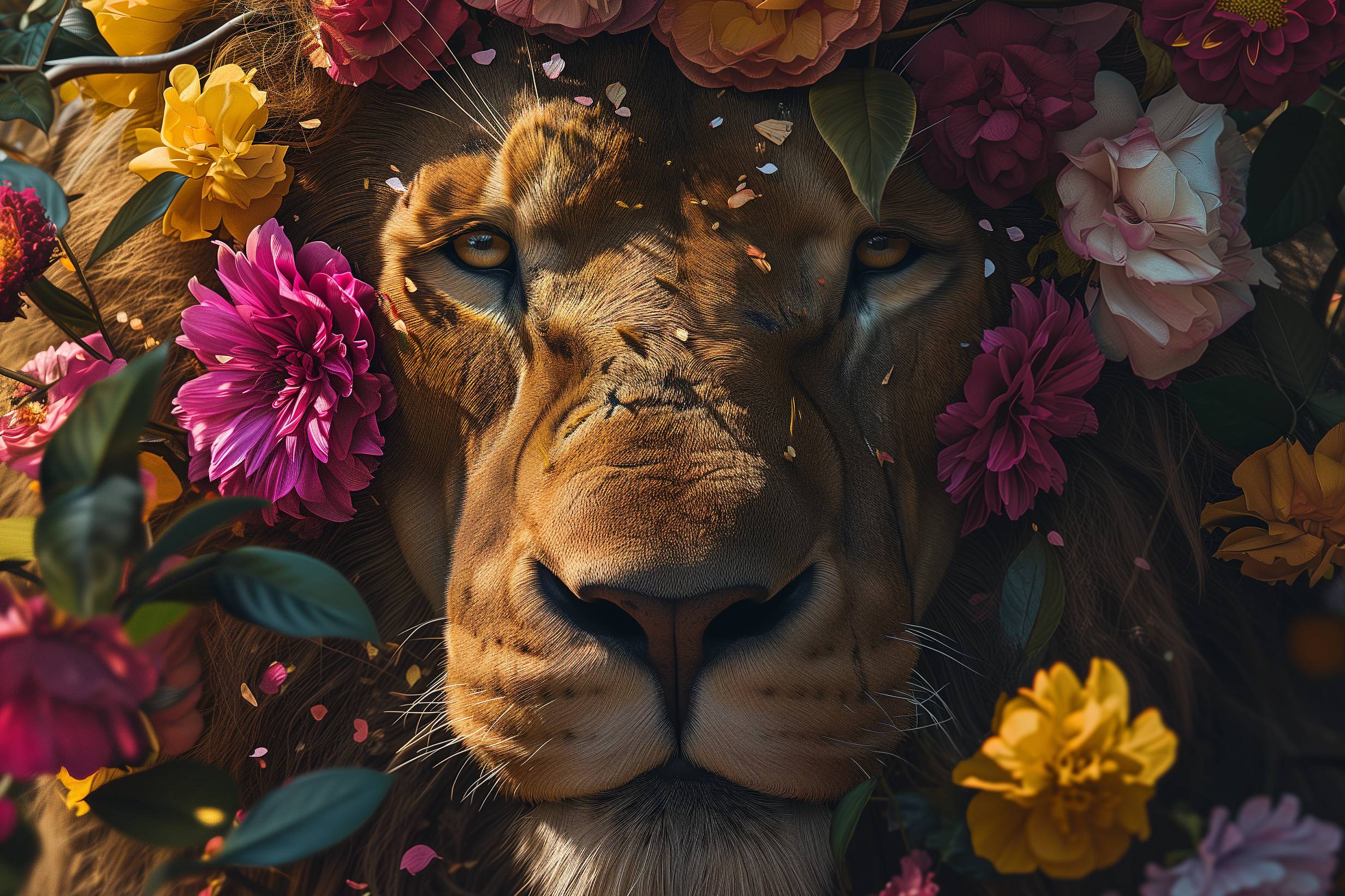 Glasschilderij - Exclusive - Liggend - De Leeuw en zijn Lente 150x100x0.4 cm