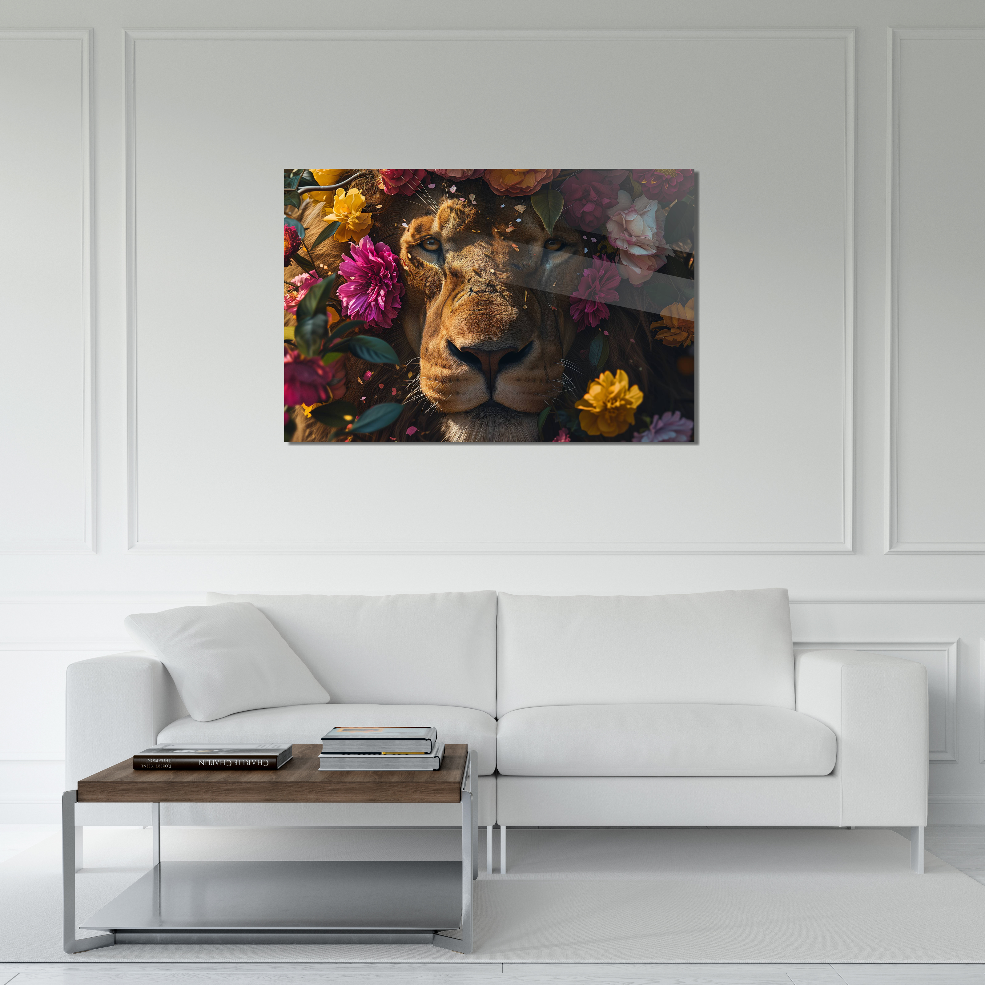 Glasschilderij - Exclusive - Liggend - De Leeuw en zijn Lente