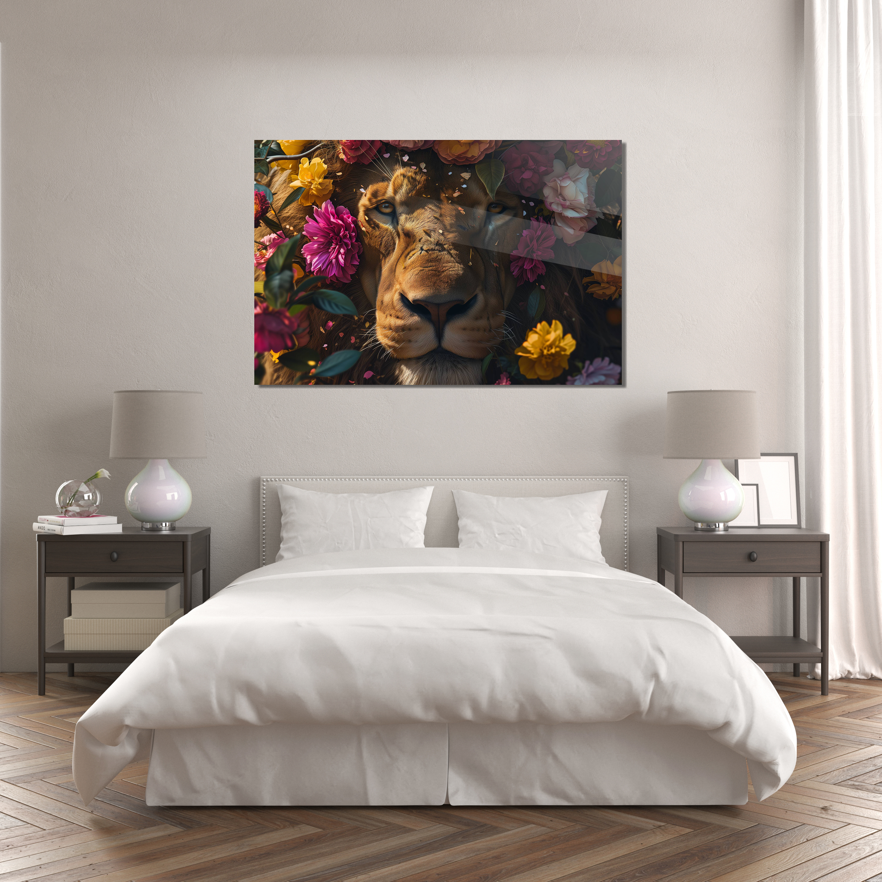 Glasschilderij - Exclusive - Liggend - De Leeuw en zijn Lente