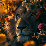 Glasschilderij - Exclusive - Liggend - De Bloemenkoning Leeuw 150x100x0.4 cm