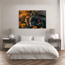 Glasschilderij - Exclusive - Liggend - De Bloemenkoning Leeuw