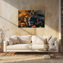 Glasschilderij - Exclusive - Liggend - De Bloemenkoning Leeuw