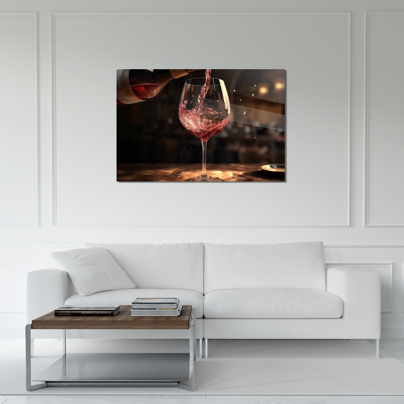 Glasschilderij - Exclusive - Liggend - Glas Rode Wijn Chique
