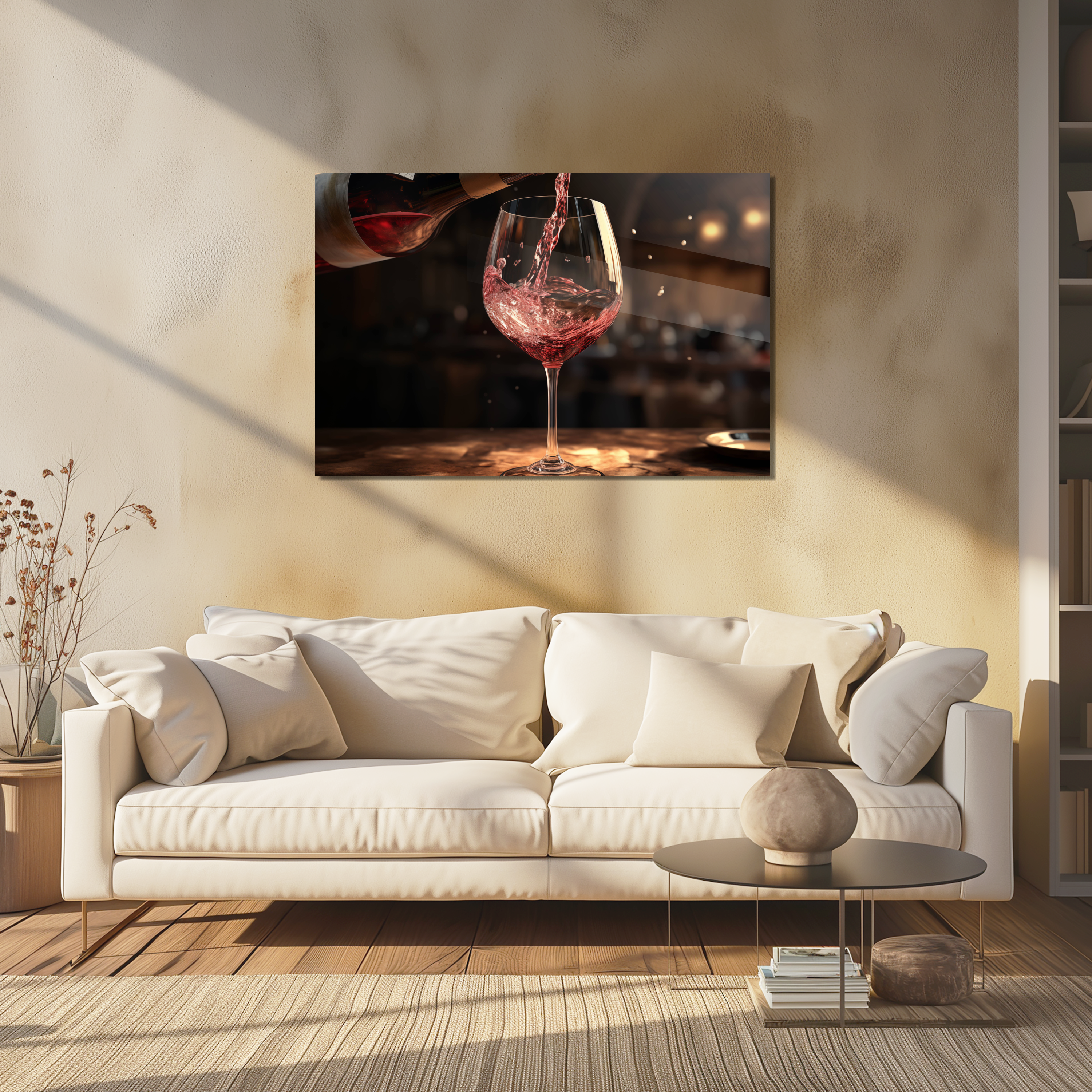 Glasschilderij - Exclusive - Liggend - Glas Rode Wijn Chique