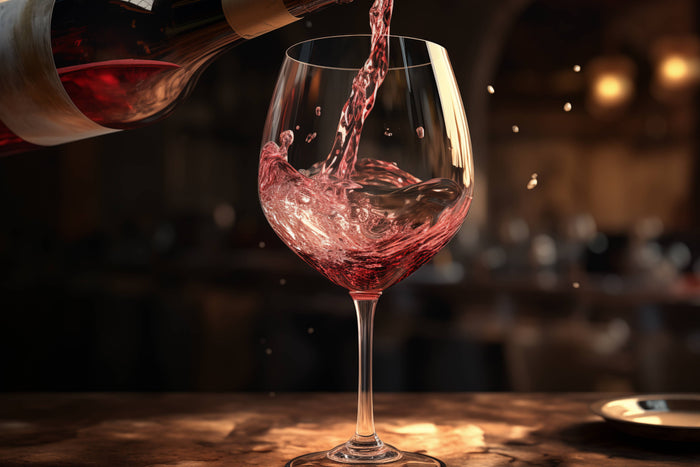 Glasschilderij - Exclusive - Liggend - Glas Rode Wijn Chique