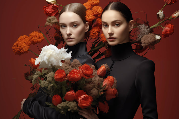 Glasschilderij - Exclusive - Liggend - Branded Fashion Models Rood