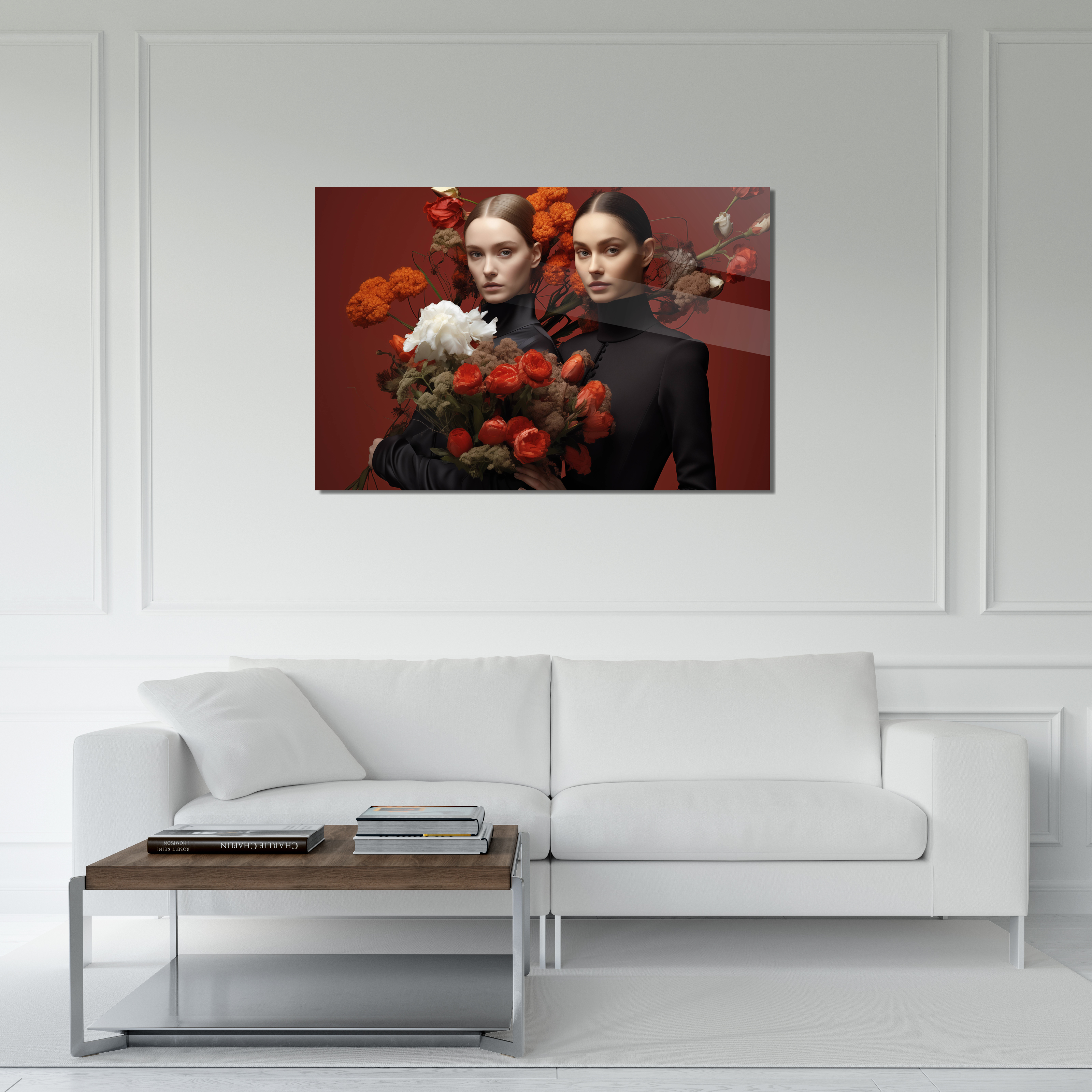 Glasschilderij - Exclusive - Liggend - Branded Fashion Models Rood