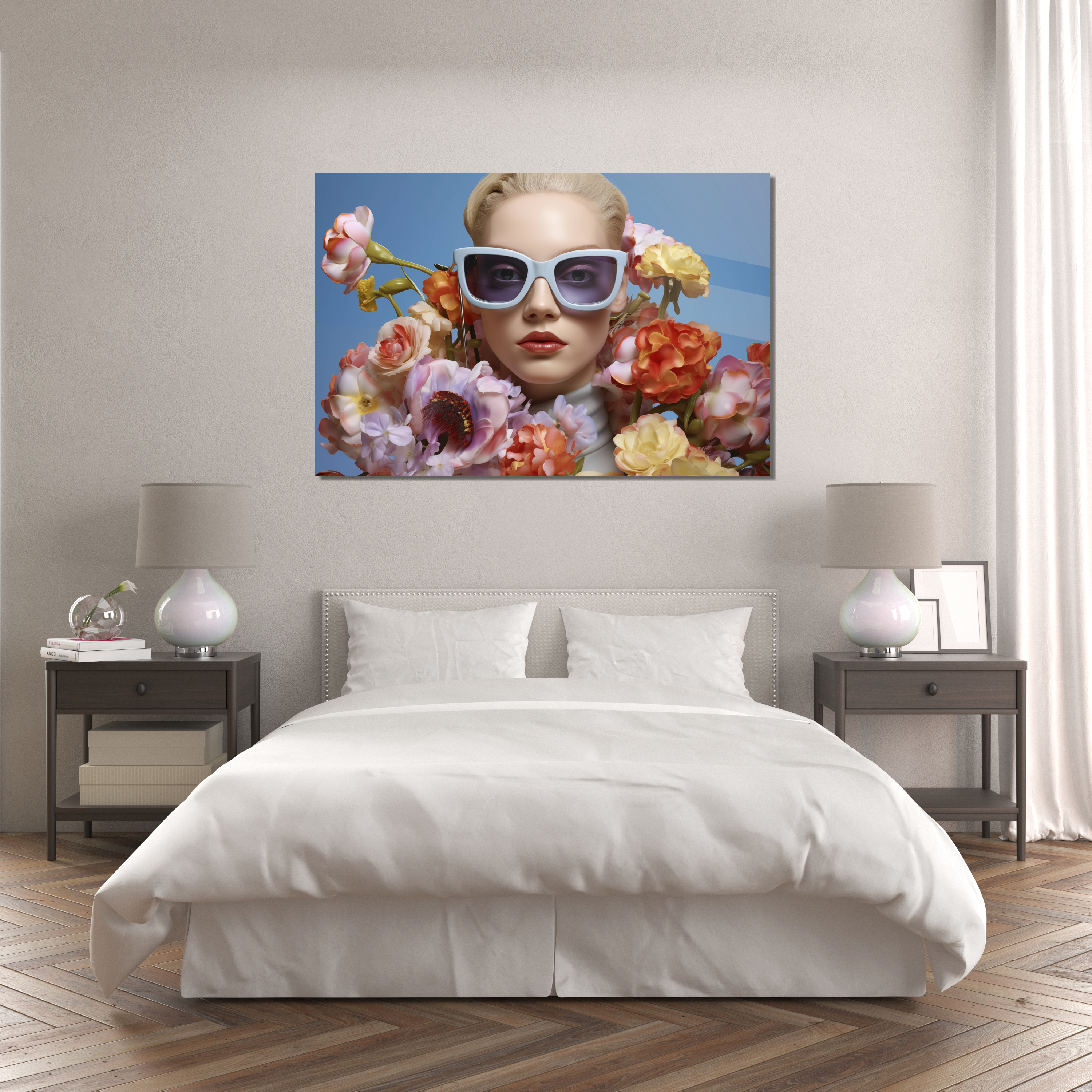 Glasschilderij - Exclusive - Liggend - De Dame van de Lotus