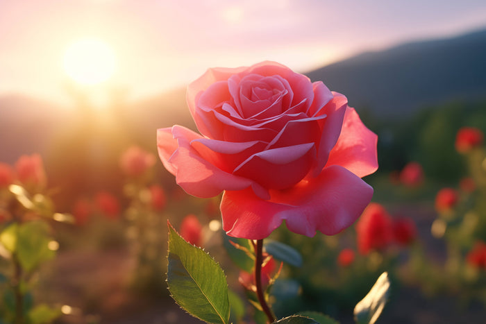 Glasschilderij - Exclusive - Liggend - Roze Roos Flora