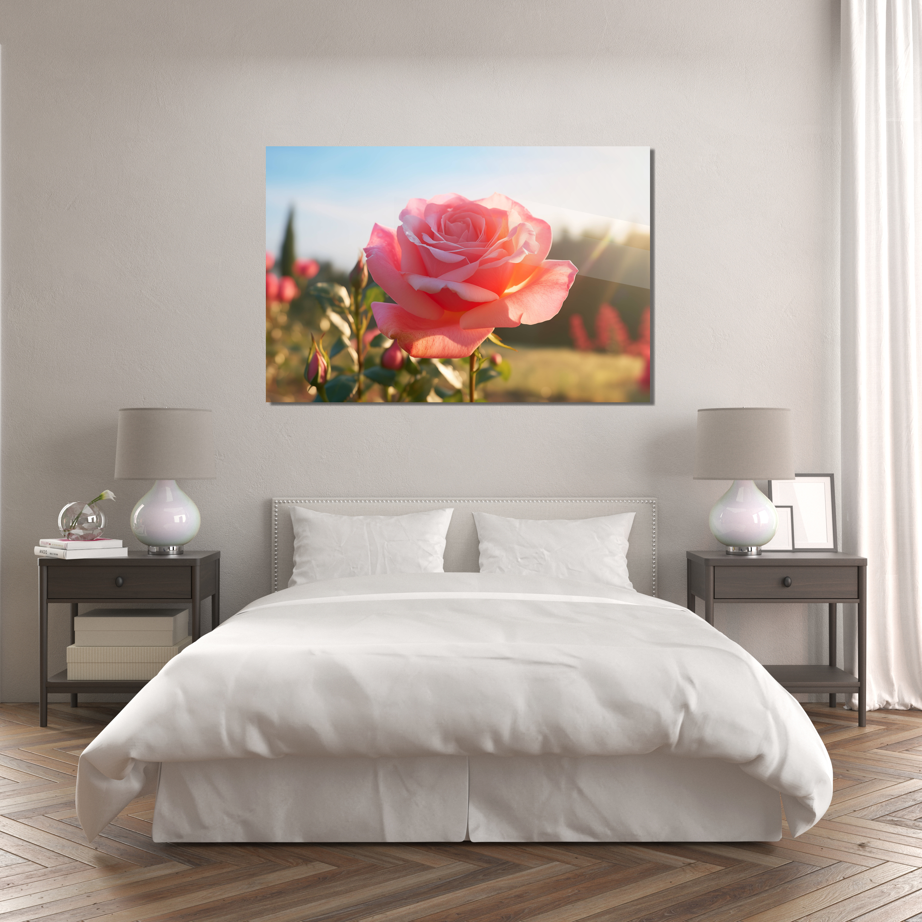 Glasschilderij - Exclusive - Liggend - Roos Bloemen