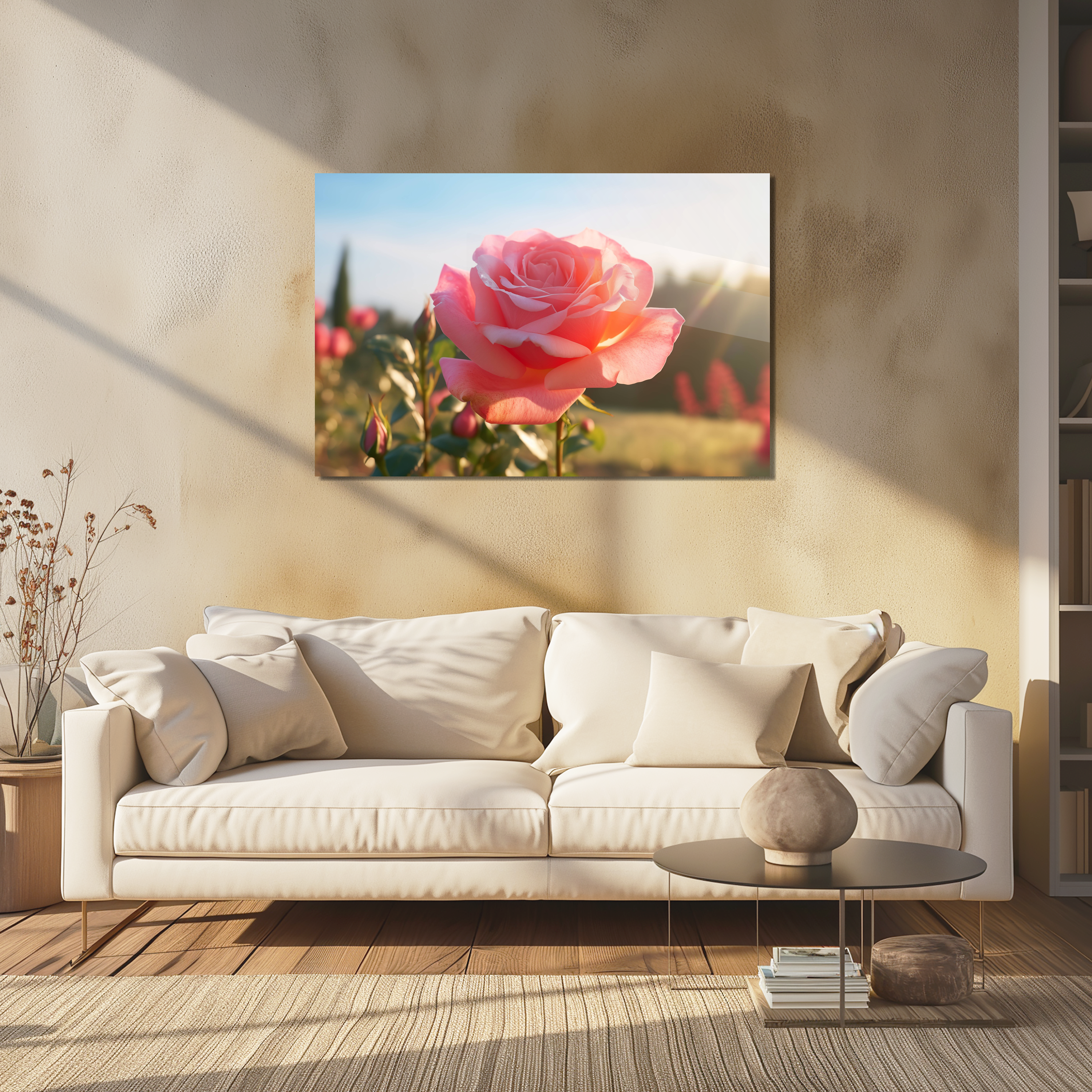 Glasschilderij - Exclusive - Liggend - Roos Bloemen