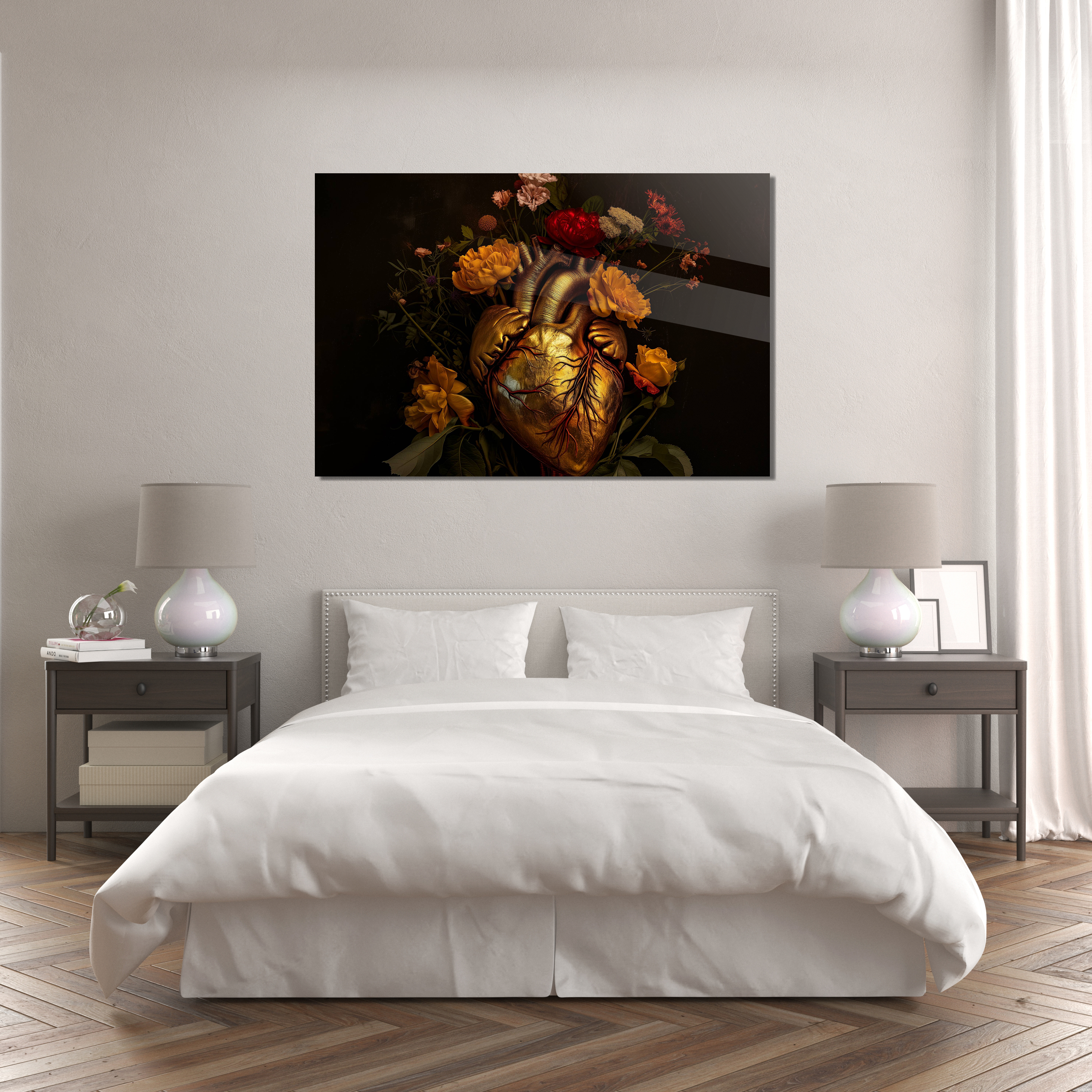 Glasschilderij - Exclusive - Liggend - Gouden Hart