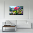 Glasschilderij - Exclusive - Liggend - Roze Tulp Bloemen