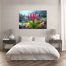 Glasschilderij - Exclusive - Liggend - Roze Tulp Bloemen