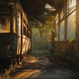 Glasschilderij - Exclusive - Liggend - Urbex Verlaten Tram 150x100x0.4 cm