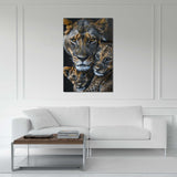 Glasschilderij - Exclusive - Staand - Leeuwenfamilie Moeder 2 Welpjes Lisa