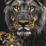 Glasschilderij - Exclusive - Staand - Leeuwenfamilie Moeder 1 Welpje Anouk - Gouden Eeuw Serie 100x150x0.4 cm