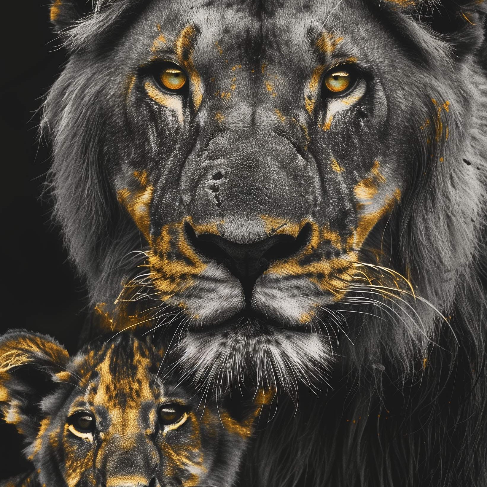 Glasschilderij - Exclusive - Staand - Leeuwenfamilie Moeder 1 Welpje Anouk - Gouden Eeuw Serie 100x150x0.4 cm