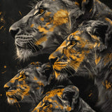 Glasschilderij - Exclusive - Staand - Leeuwenfamilie Moeder 3 Welpjes Vera - Gouden Eeuw Serie 100x150x0.4 cm