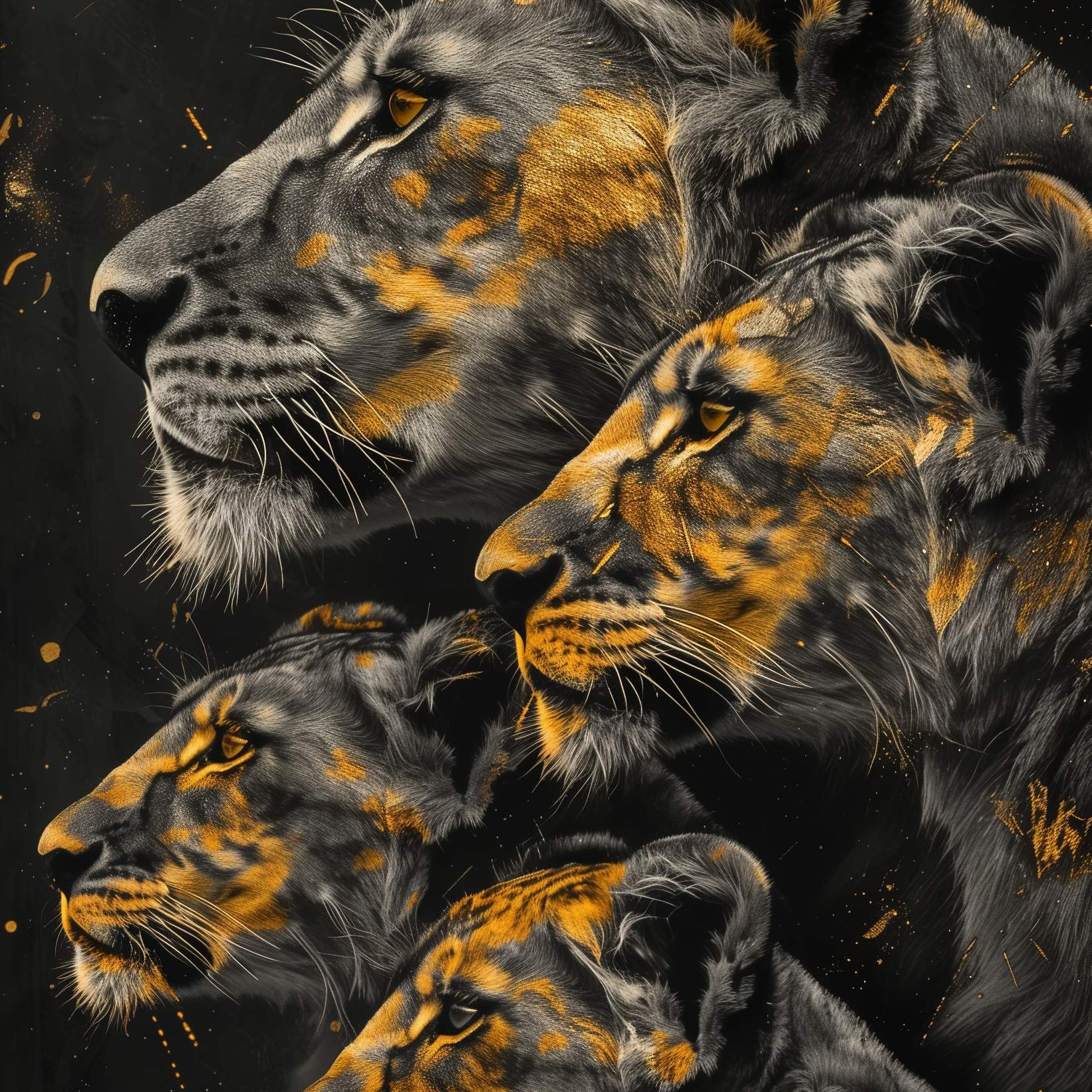 Glasschilderij - Exclusive - Staand - Leeuwenfamilie Moeder 3 Welpjes Vera - Gouden Eeuw Serie 100x150x0.4 cm