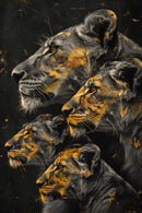 Glasschilderij - Exclusive - Staand - Leeuwenfamilie Moeder 3 Welpjes Vera - Gouden Eeuw Serie 100x150x0.4 cm