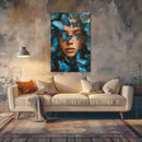 Glasschilderij - Exclusive - Staand - Vrouw met Blauwe Vlinders Naomi