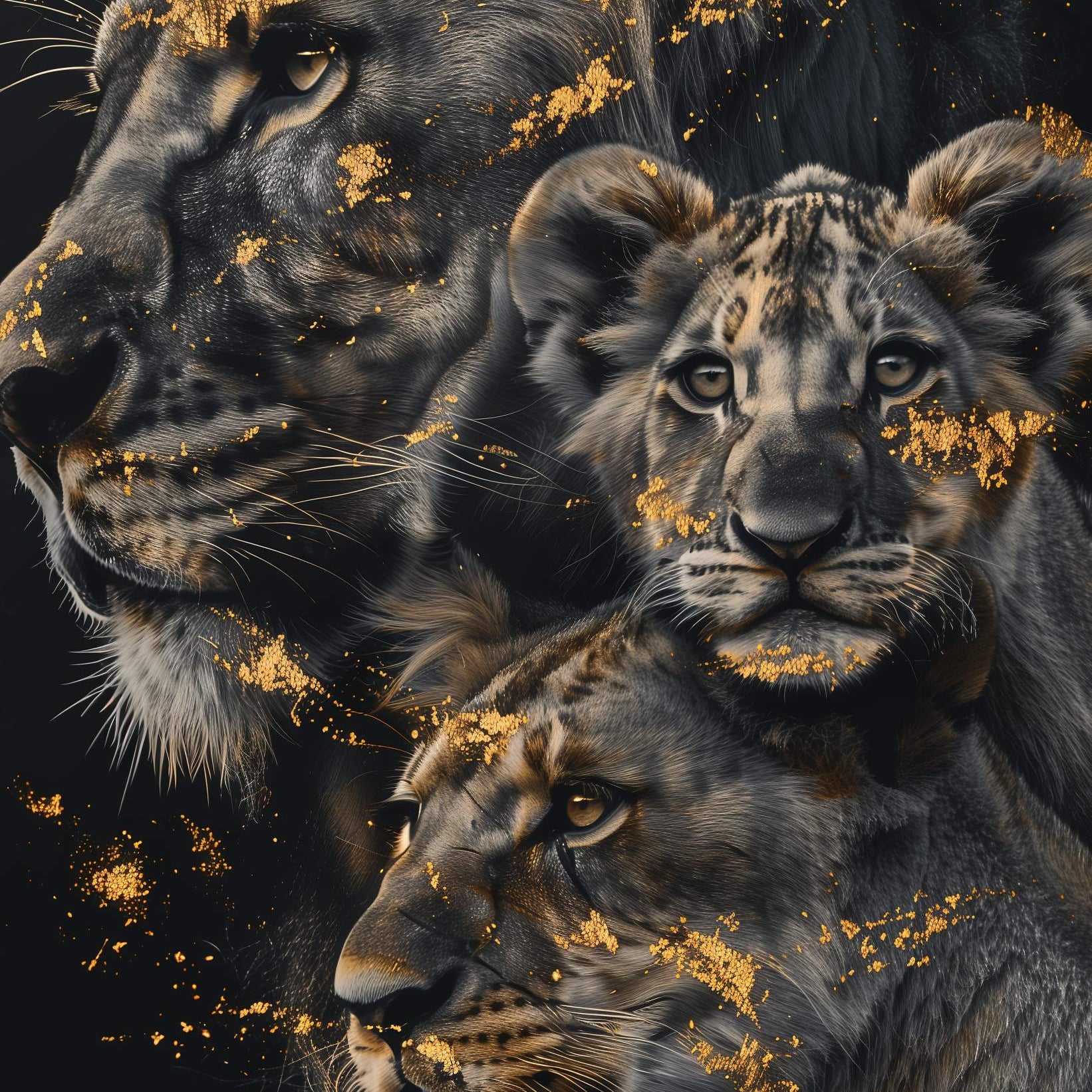 Glasschilderij - Exclusive - Staand - Leeuwenfamilie Natalie - Gouden Eeuw Serie 100x150x0.4 cm