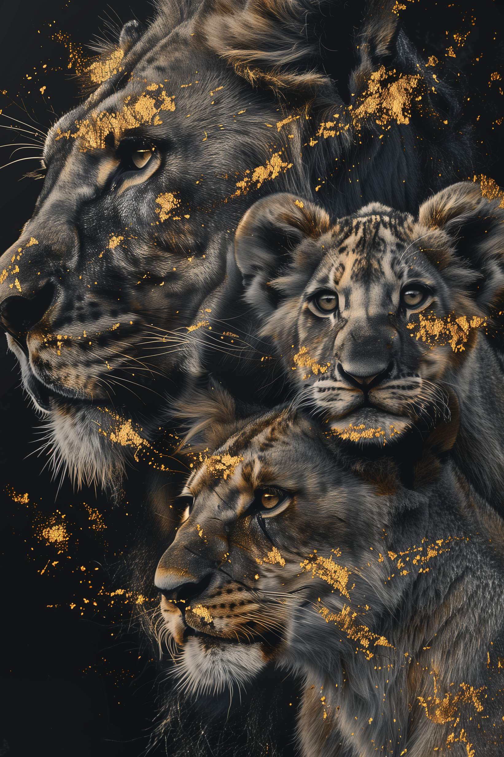 Glasschilderij - Exclusive - Staand - Leeuwenfamilie Natalie - Gouden Eeuw Serie 100x150x0.4 cm