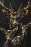 Glasschilderij - Exclusive - Staand - Hertenfamilie 2 Hertjes Aria - Gouden Eeuw Serie 100x150x0.4 cm