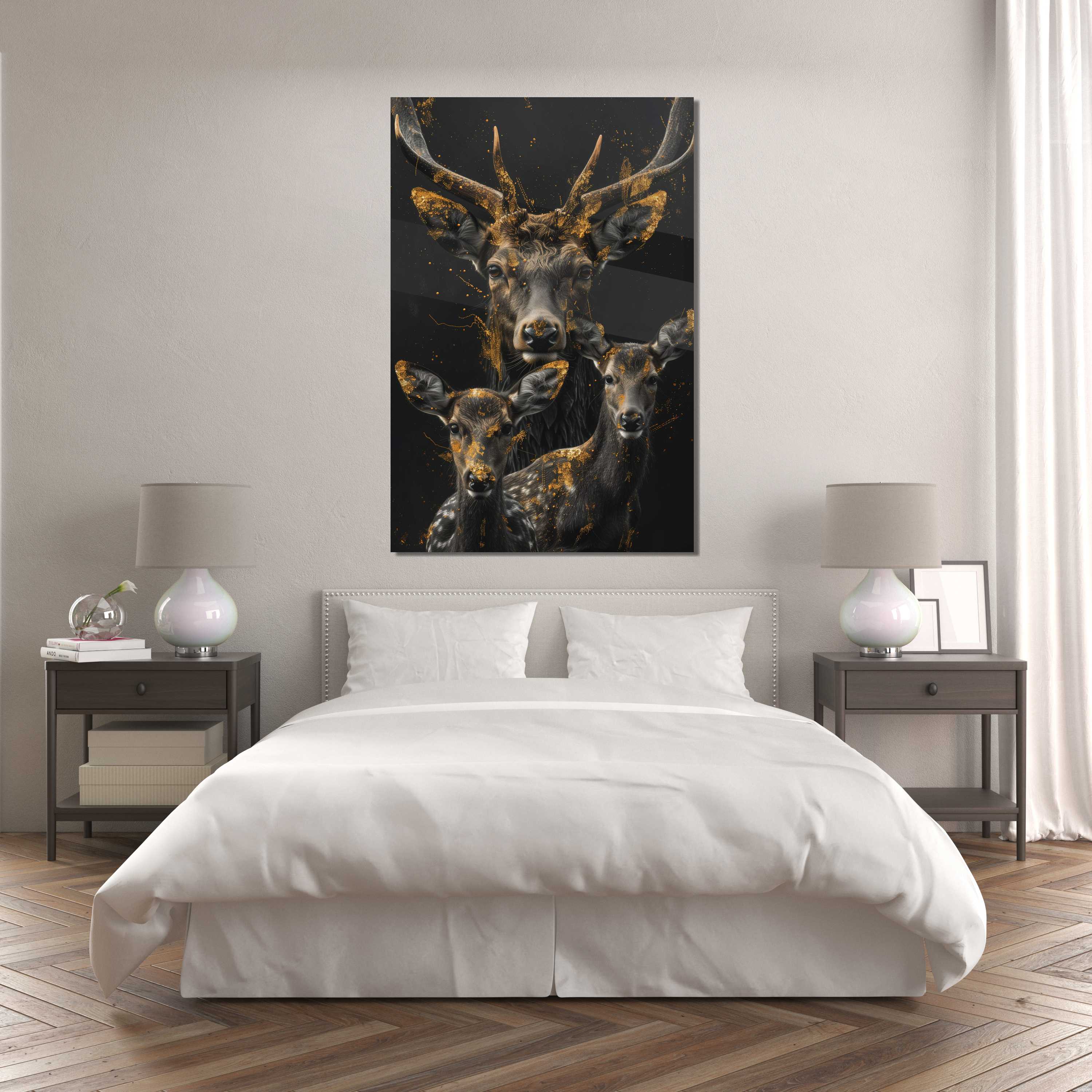 Glasschilderij - Exclusive - Staand - Hertenfamilie 2 Hertjes Aria - Gouden Eeuw Serie