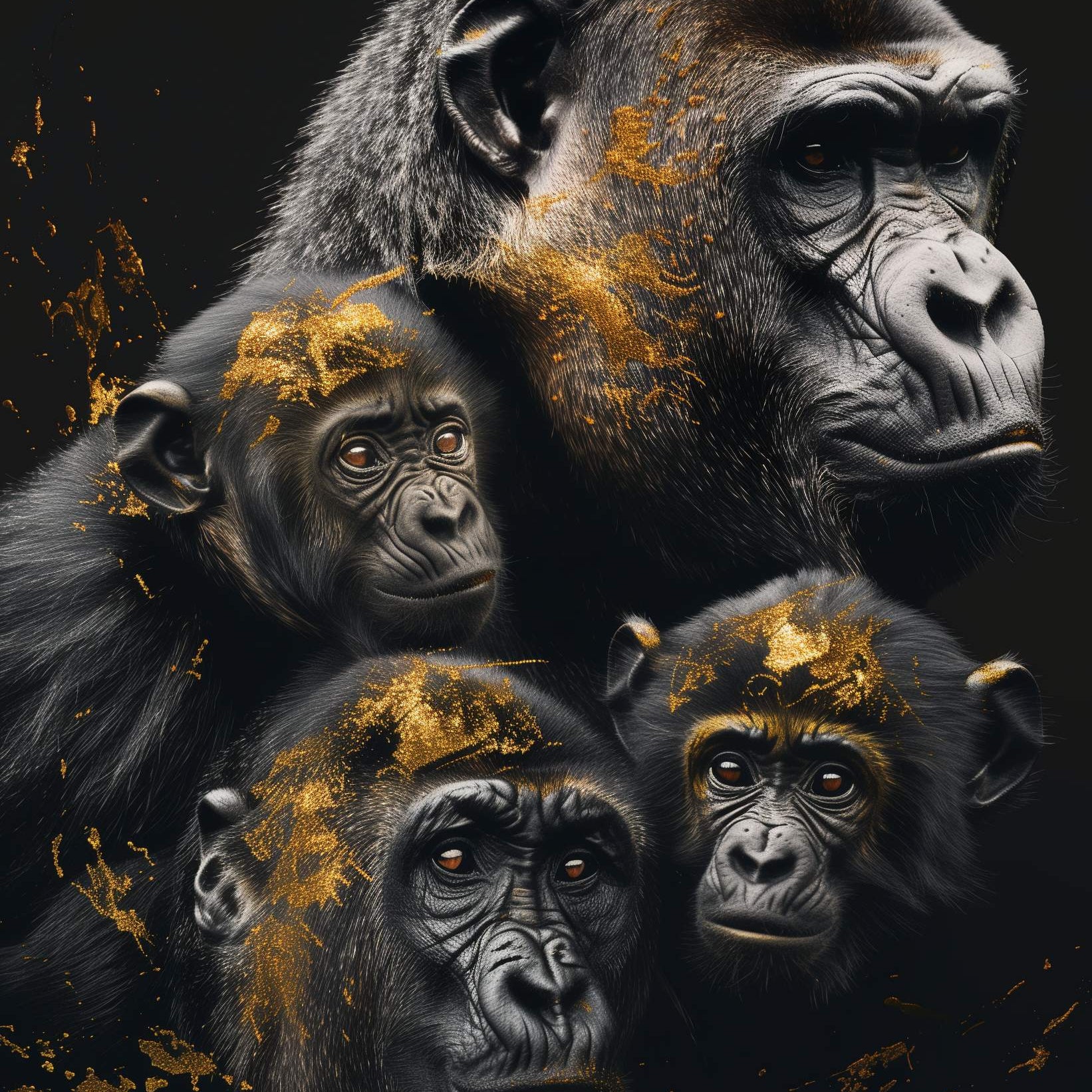 Glasschilderij - Exclusive - Staand - Gorillafamilie - Gouden Eeuw Serie 100x150x0.4 cm