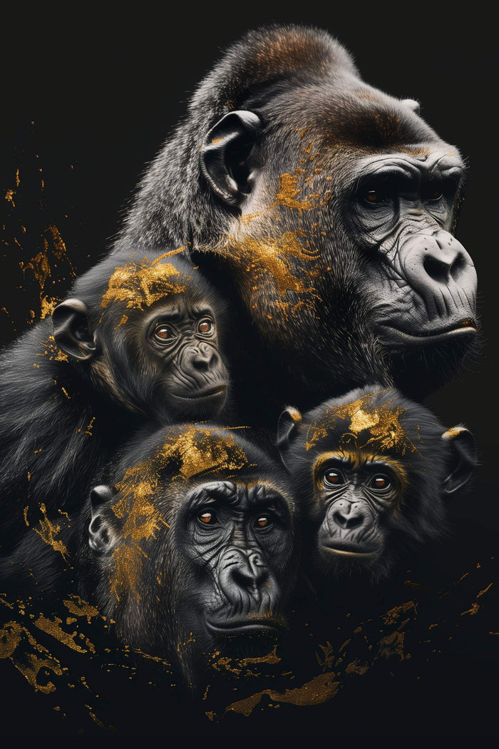 Glasschilderij - Exclusive - Staand - Gorillafamilie - Gouden Eeuw Serie