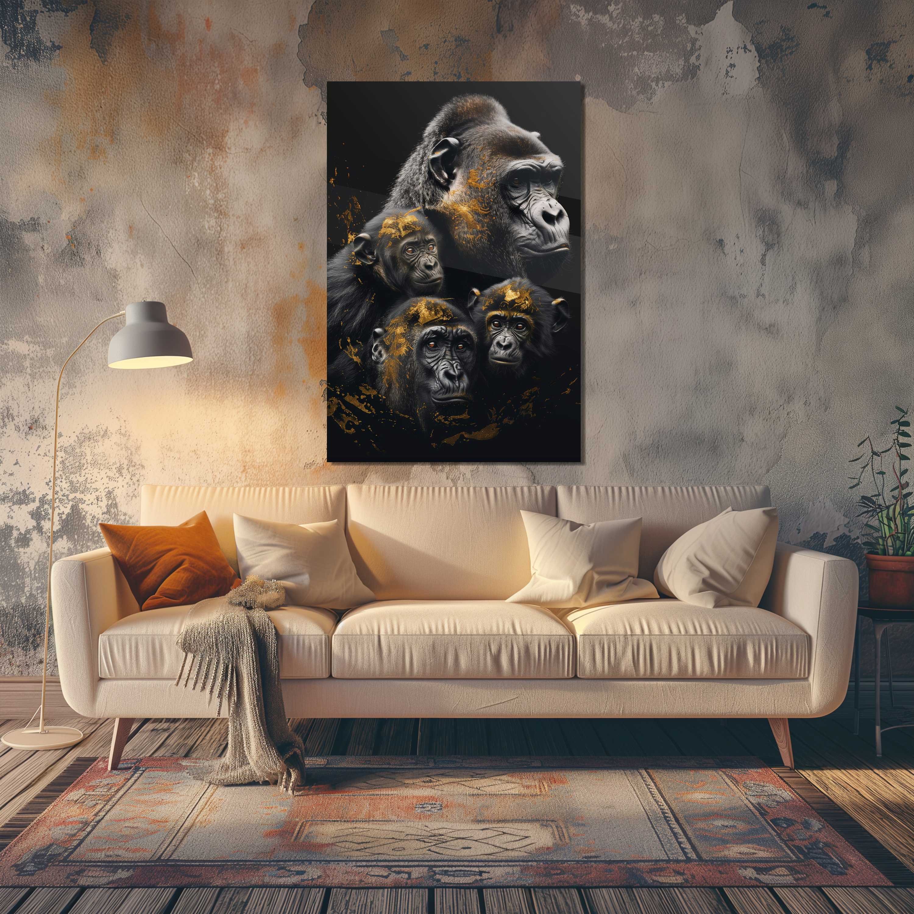 Glasschilderij - Exclusive - Staand - Gorillafamilie - Gouden Eeuw Serie